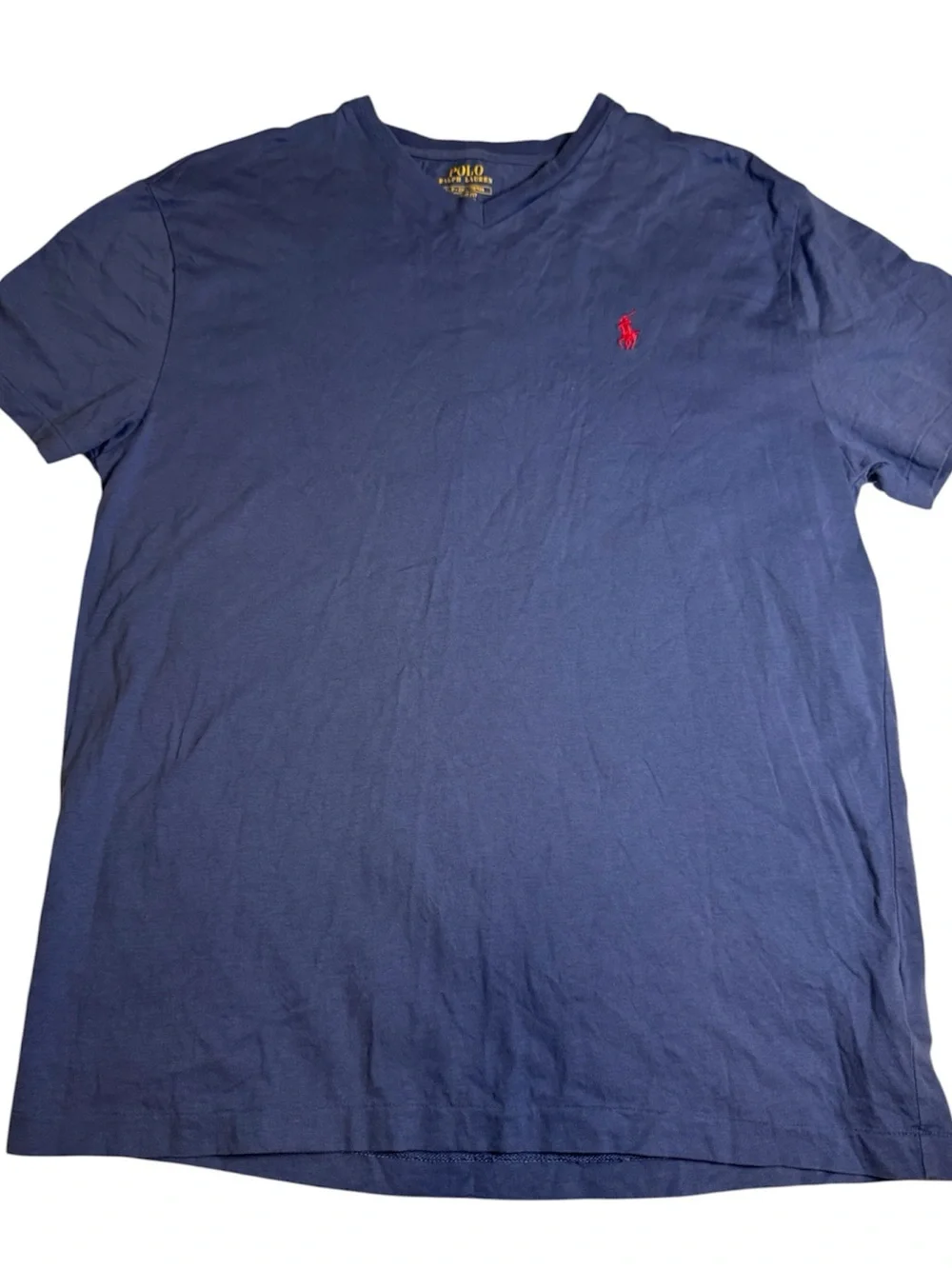 Polo by Ralph Lauren Men’s Navy V-Neck Tee with Red Pony